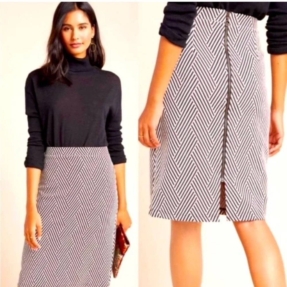 Anthropologie Maeve Striped Knit pencil skirt with chevron pattern.